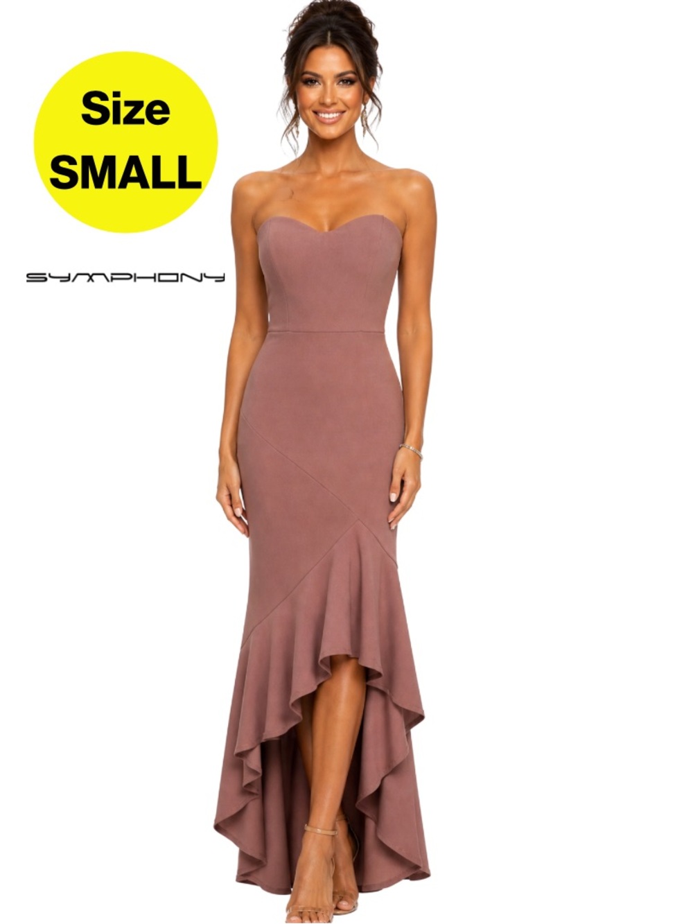 2/for $20 🪩 SYMPHONY Strapless Bodycon High-Low Formal Dress (Size Small)